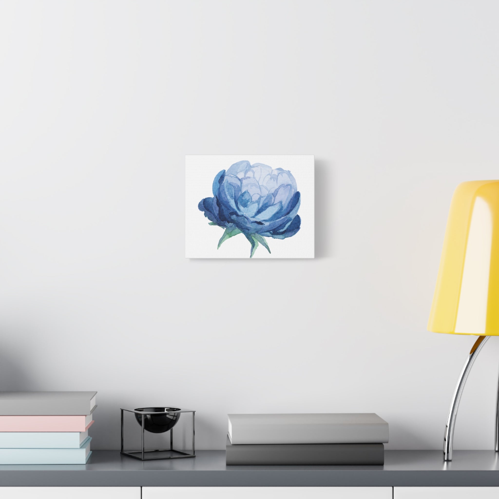 Blue Watercolor Peony Flower Canvas Print — Matte Stretched Wall Art