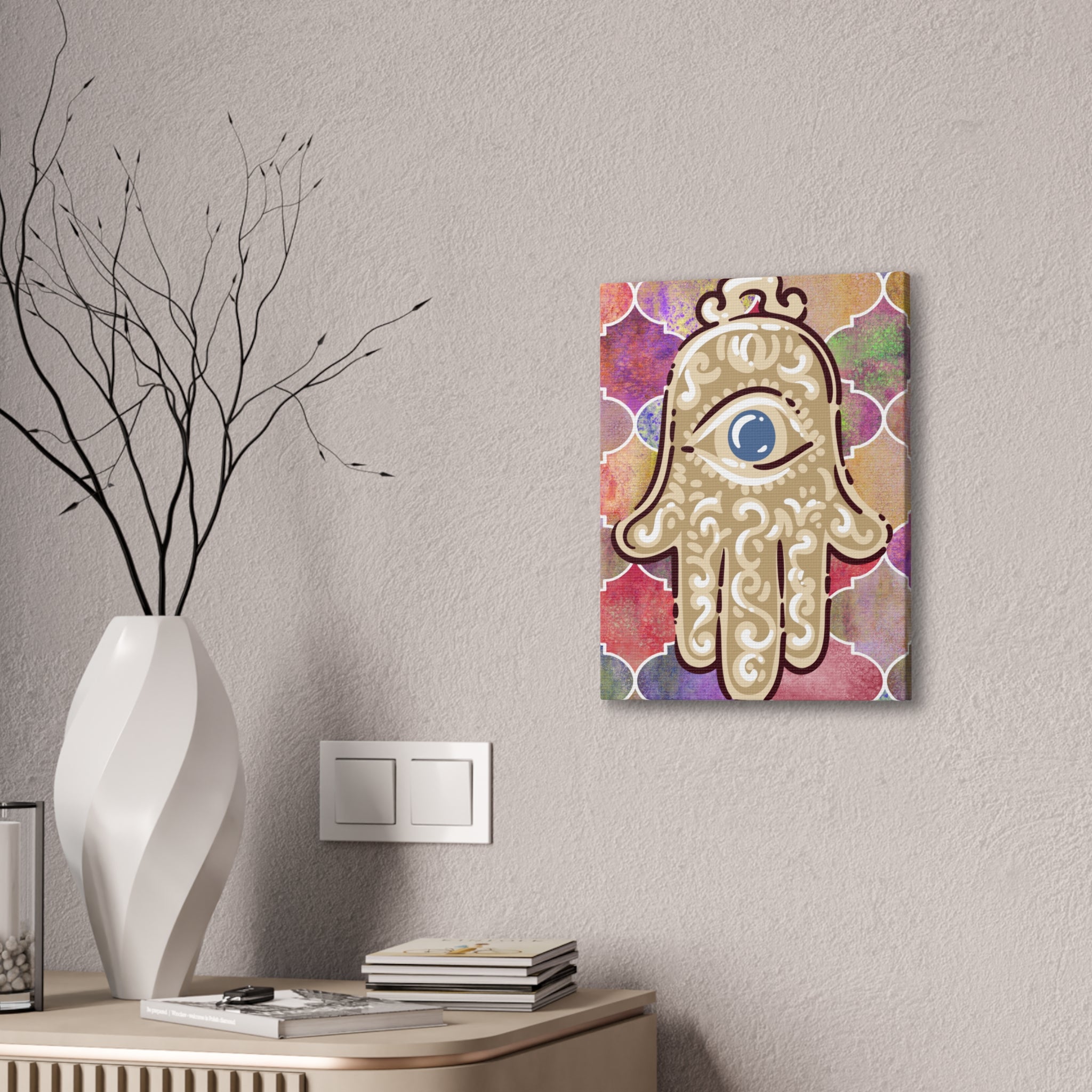 Hamsa Eye Canvas Wall Art - Stretched 0.75" Spiritual Boho Home Decor