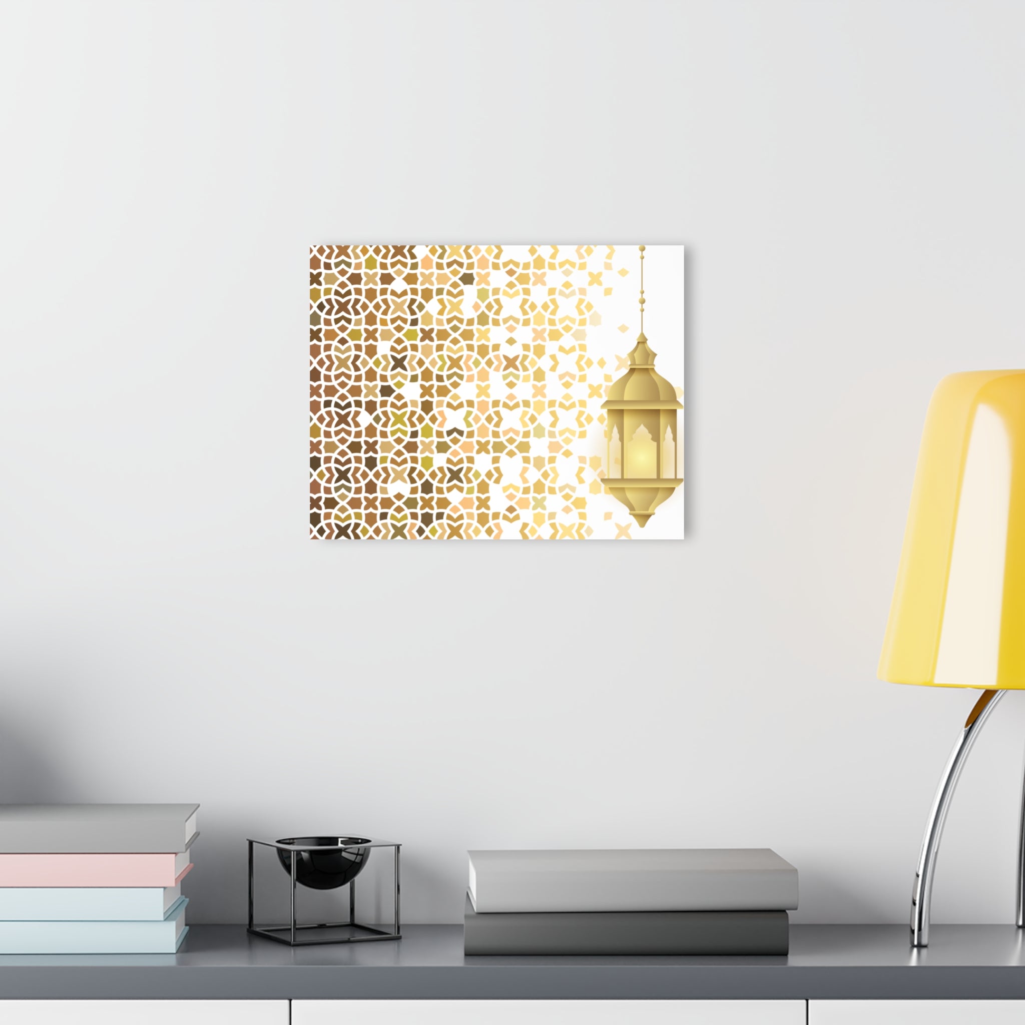 Boho Moroccan Gold Lantern Acrylic Print — Geometric Wall Art (French Cleat)