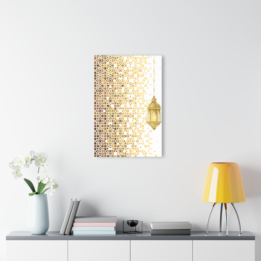 Boho Moroccan Gold Lantern Acrylic Print — Geometric Wall Art (French Cleat)