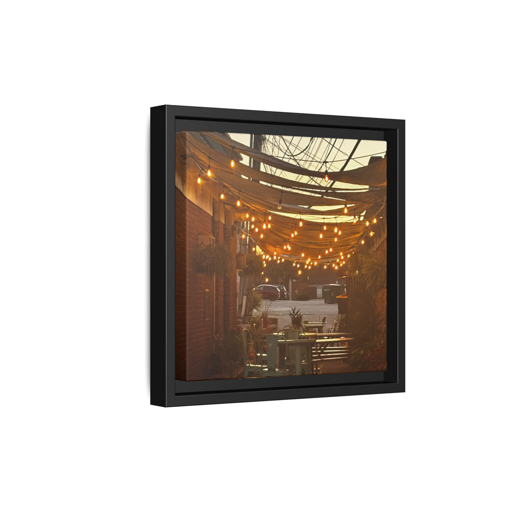 Cozy Alleyway String Lights — Framed Matte Canvas Print