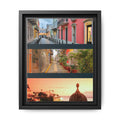 Puerto Rico - Caribbean CityScape- Matte Framed Canvas - Colorful Street Triptych Wall Art