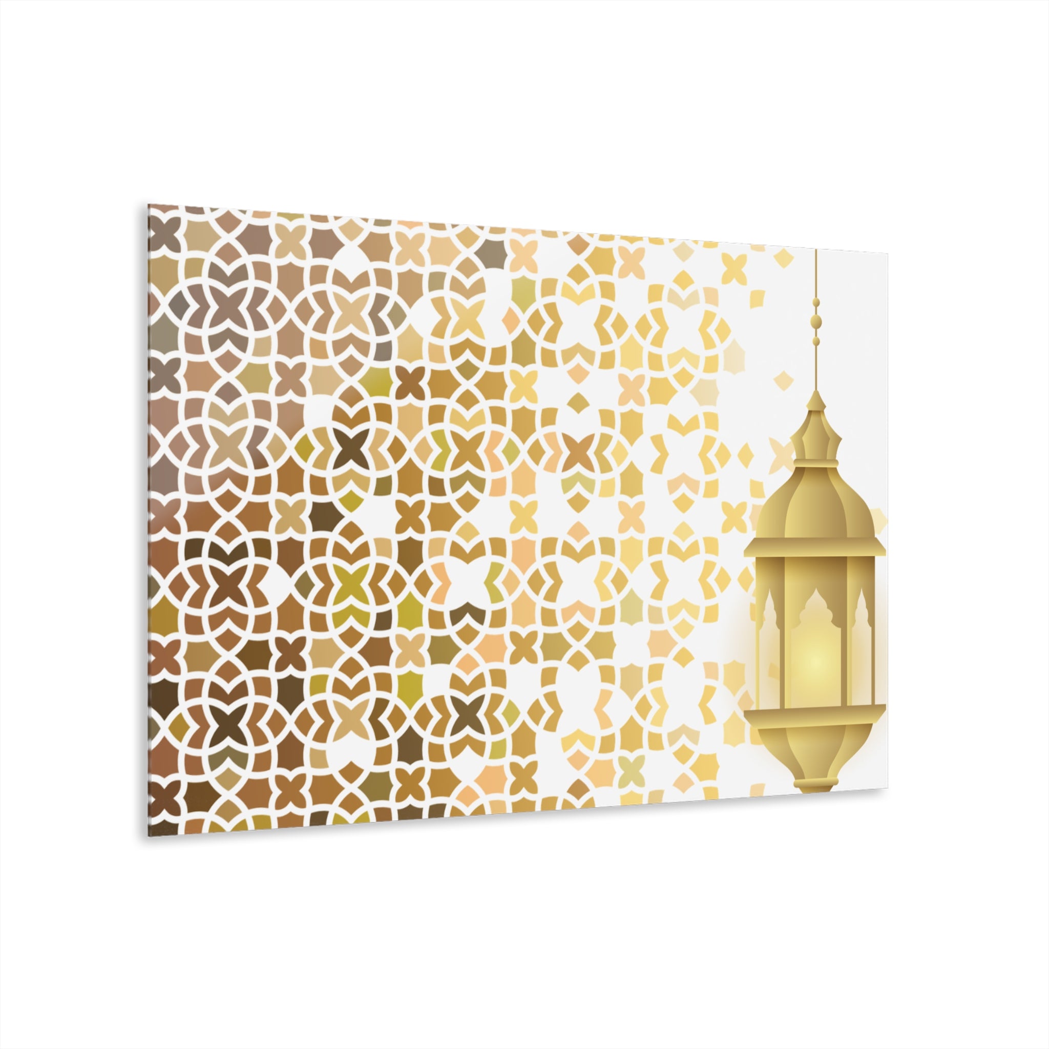 Boho Moroccan Gold Lantern Acrylic Print — Geometric Wall Art (French Cleat)