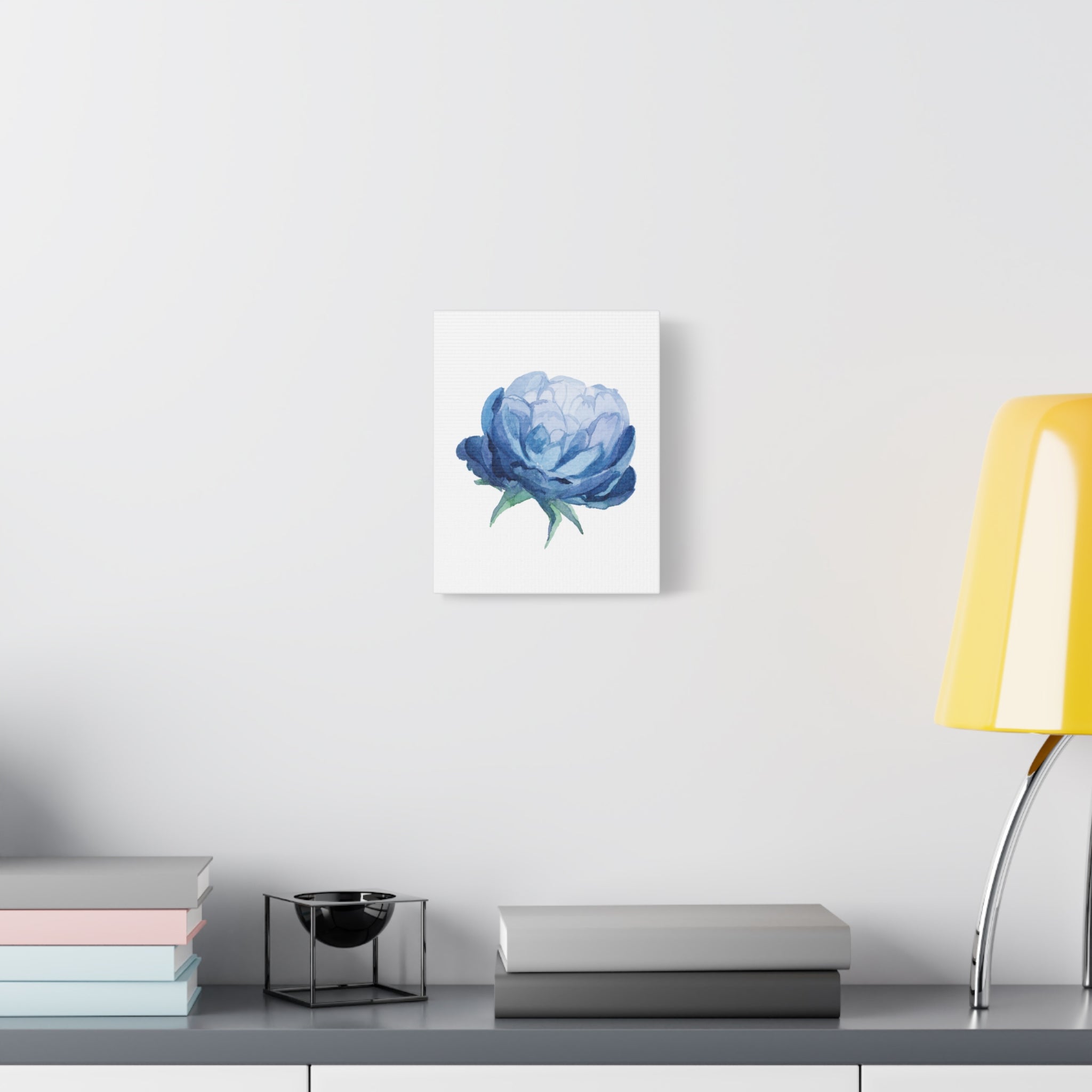 Blue Watercolor Peony Flower Canvas Print — Matte Stretched Wall Art