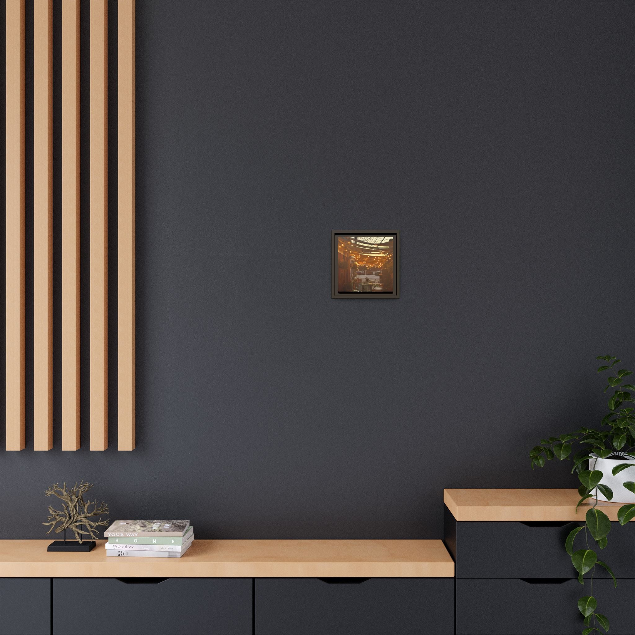 Cozy Alleyway String Lights — Framed Matte Canvas Print