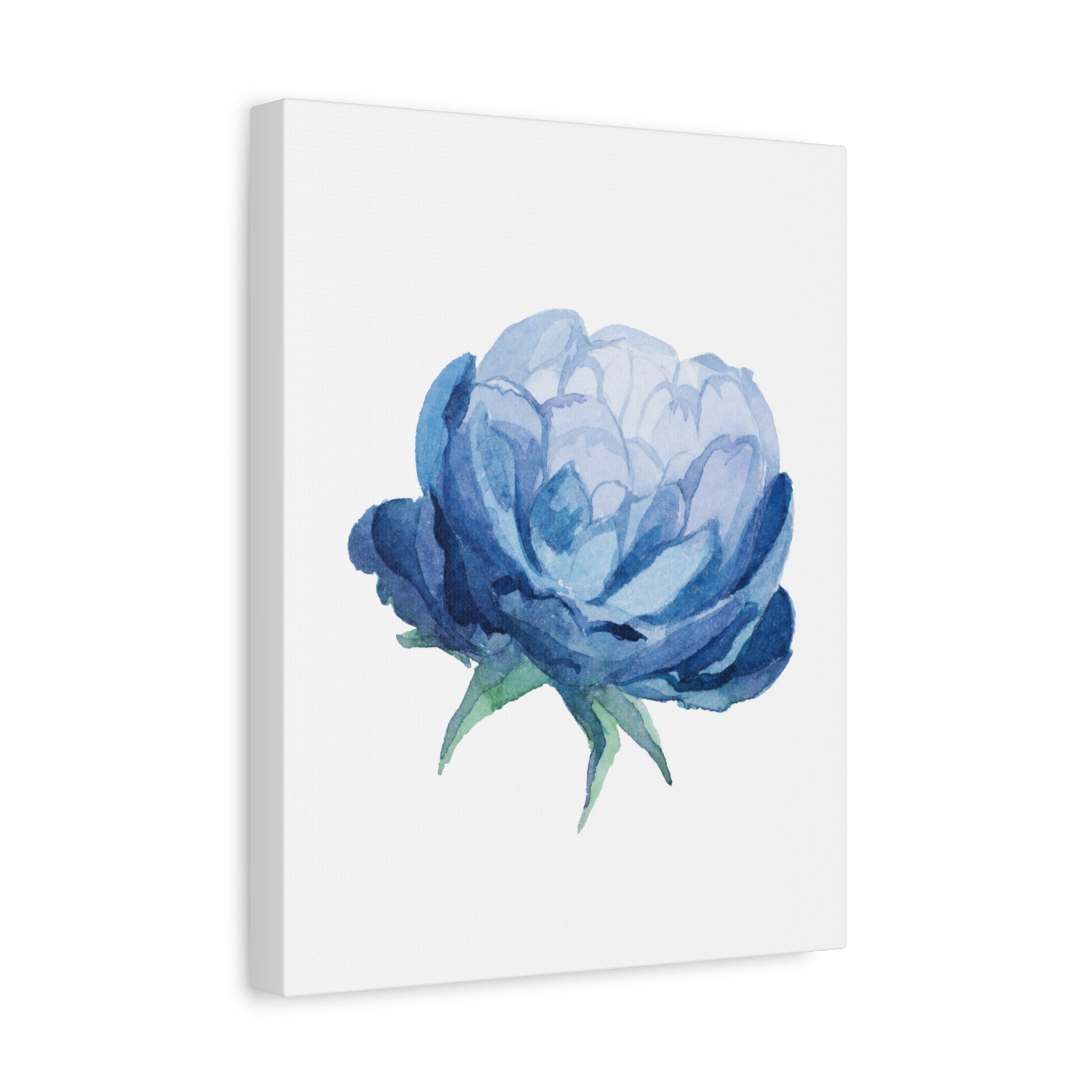 Blue Watercolor Peony Flower Canvas Print — Matte Stretched Wall Art
