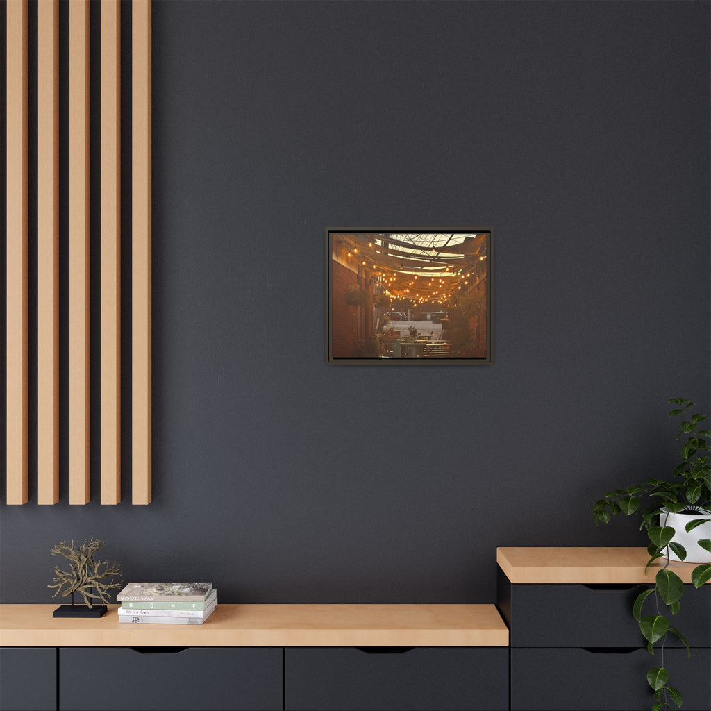 Cozy Alleyway String Lights — Framed Matte Canvas Print