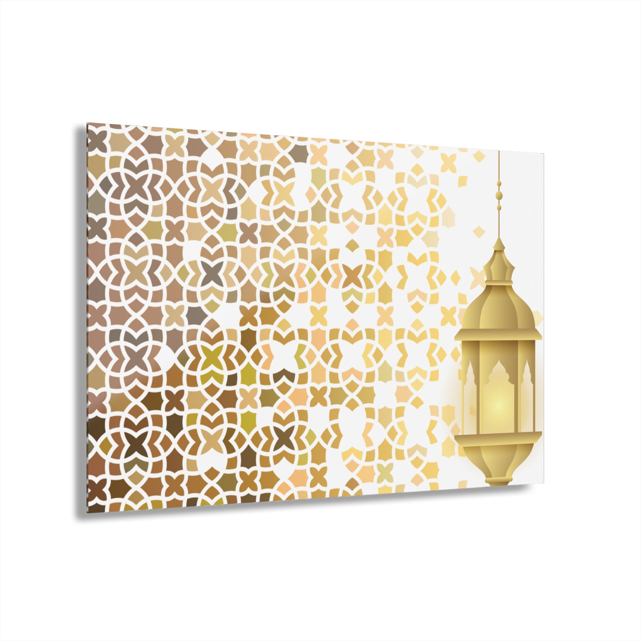 Boho Moroccan Gold Lantern Acrylic Print — Geometric Wall Art (French Cleat)