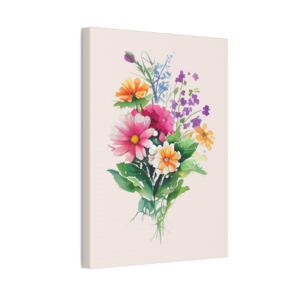 Floral Bouquet Canvas Print Watercolor Wildflower Wall Art