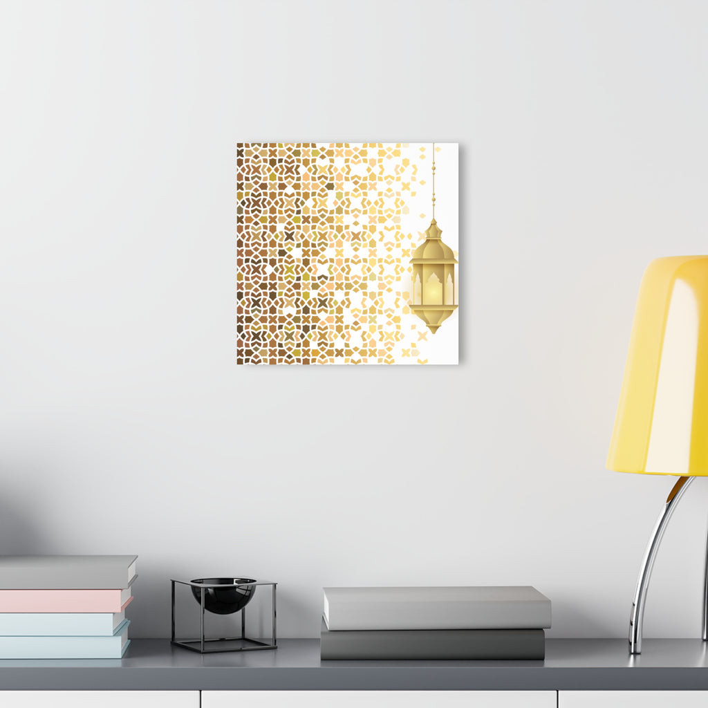 Boho Moroccan Gold Lantern Acrylic Print — Geometric Wall Art (French Cleat)