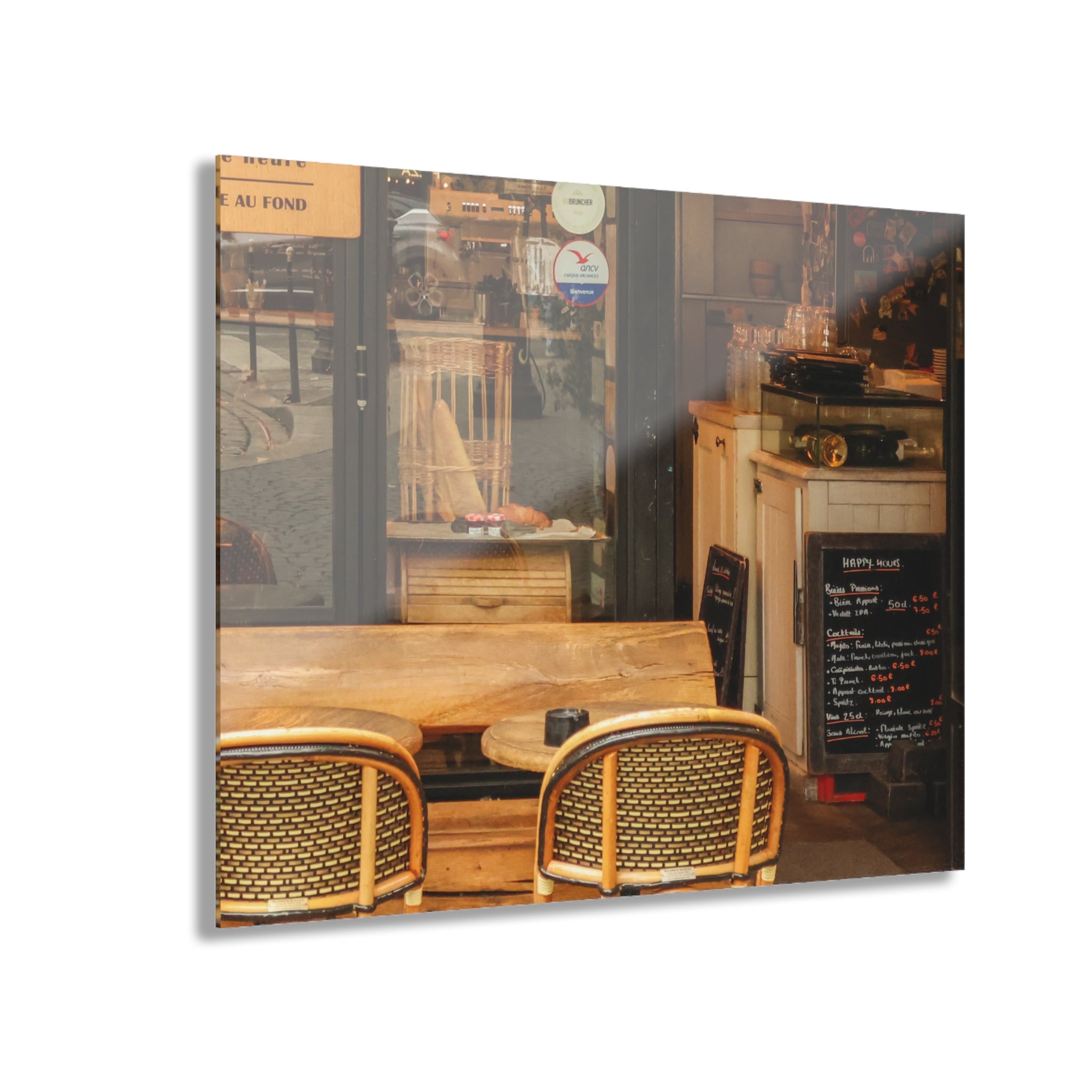 Paris Cafe Window Scene Acrylic Print — French Cleat Wall Art