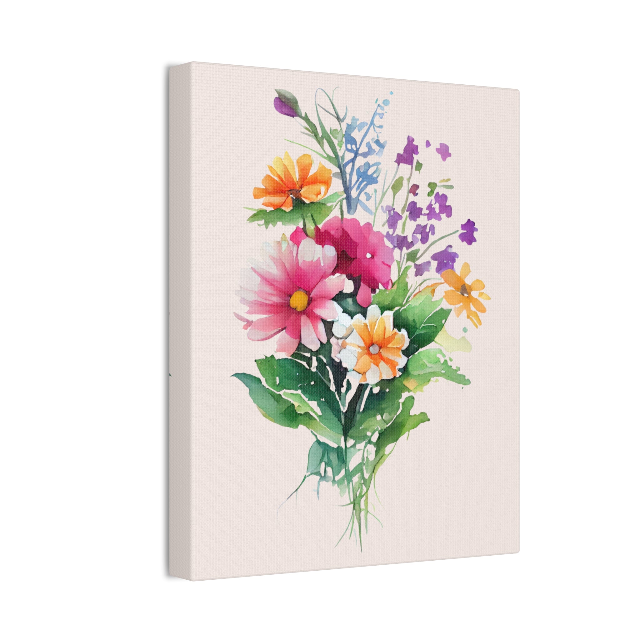 Floral Bouquet Canvas Print Watercolor Wildflower Wall Art