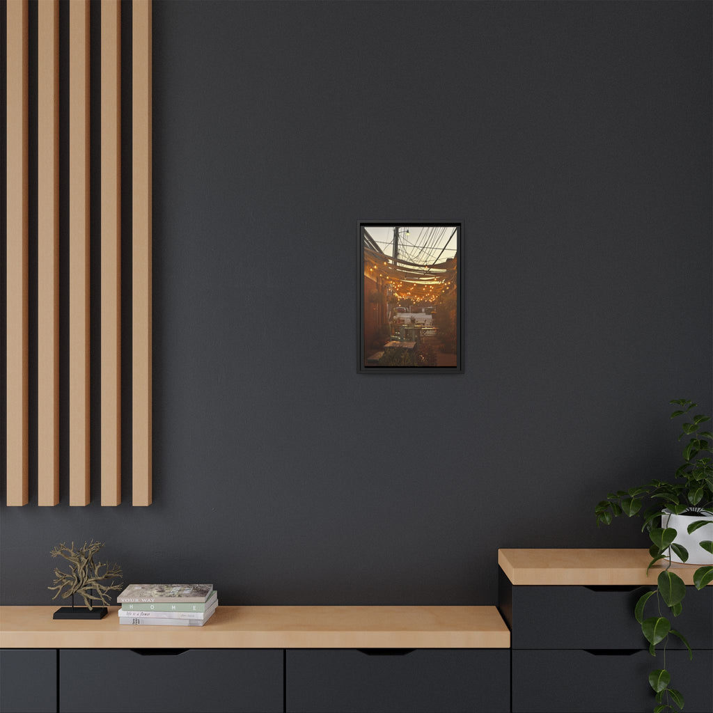 Cozy Alleyway String Lights — Framed Matte Canvas Print