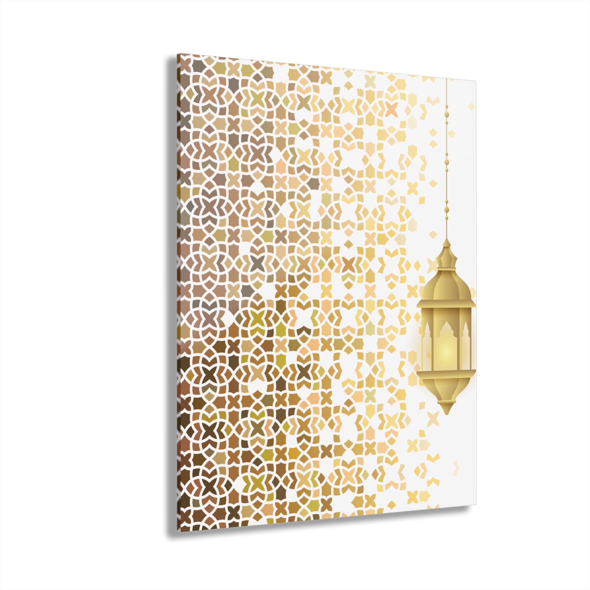 Boho Moroccan Gold Lantern Acrylic Print — Geometric Wall Art (French Cleat)