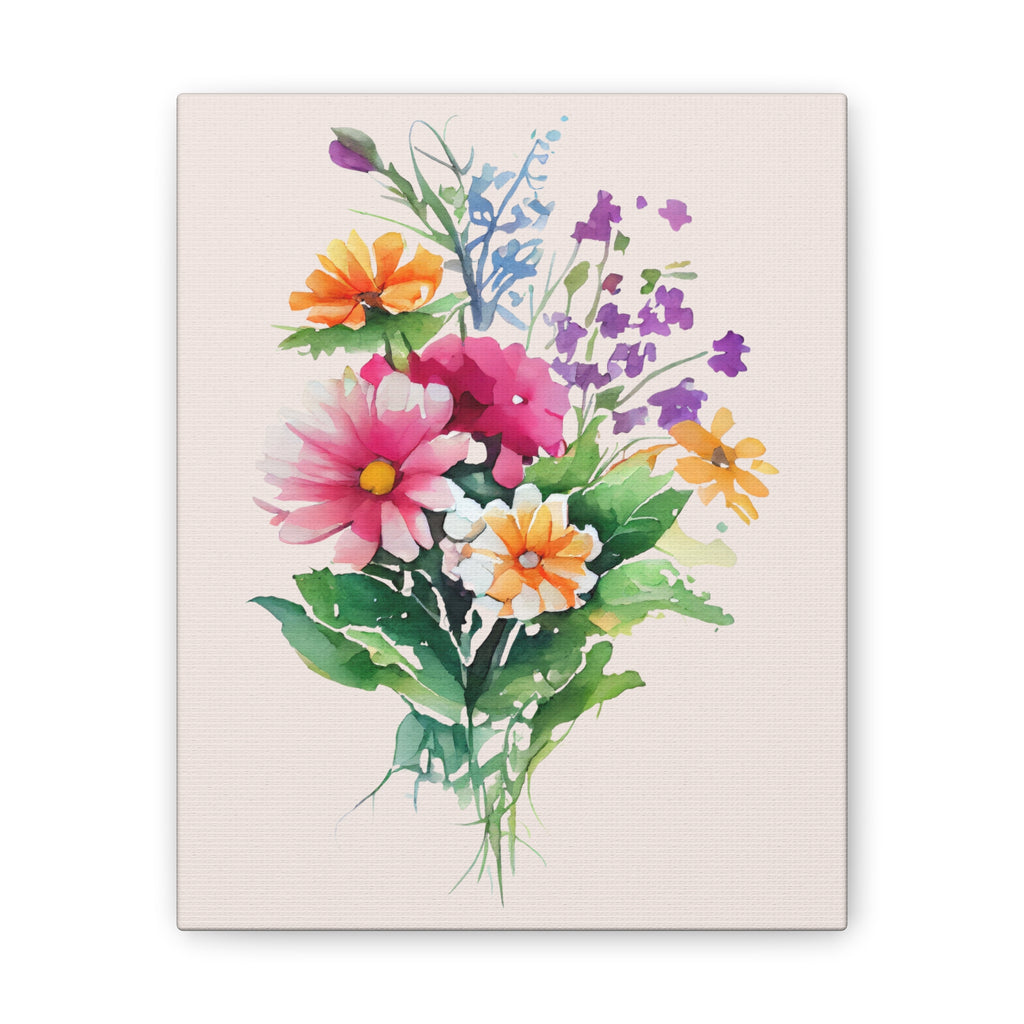 Floral Bouquet Canvas Print Watercolor Wildflower Wall Art