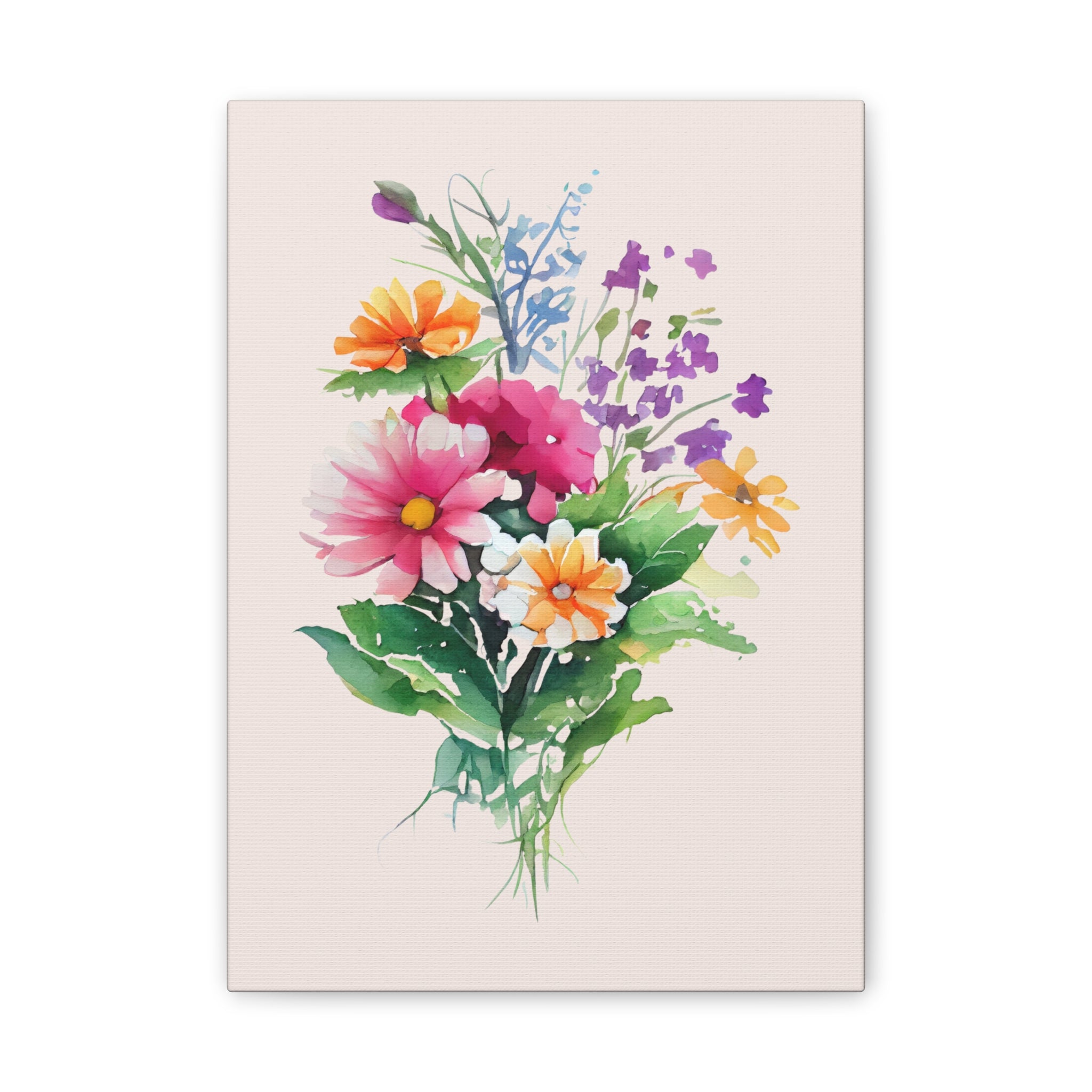 Floral Bouquet Canvas Print Watercolor Wildflower Wall Art