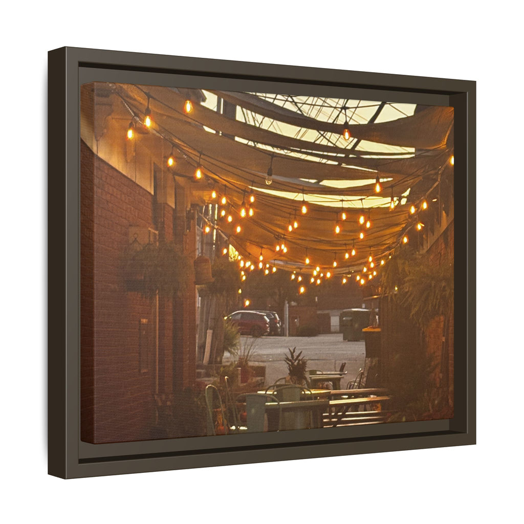 Cozy Alleyway String Lights — Framed Matte Canvas Print
