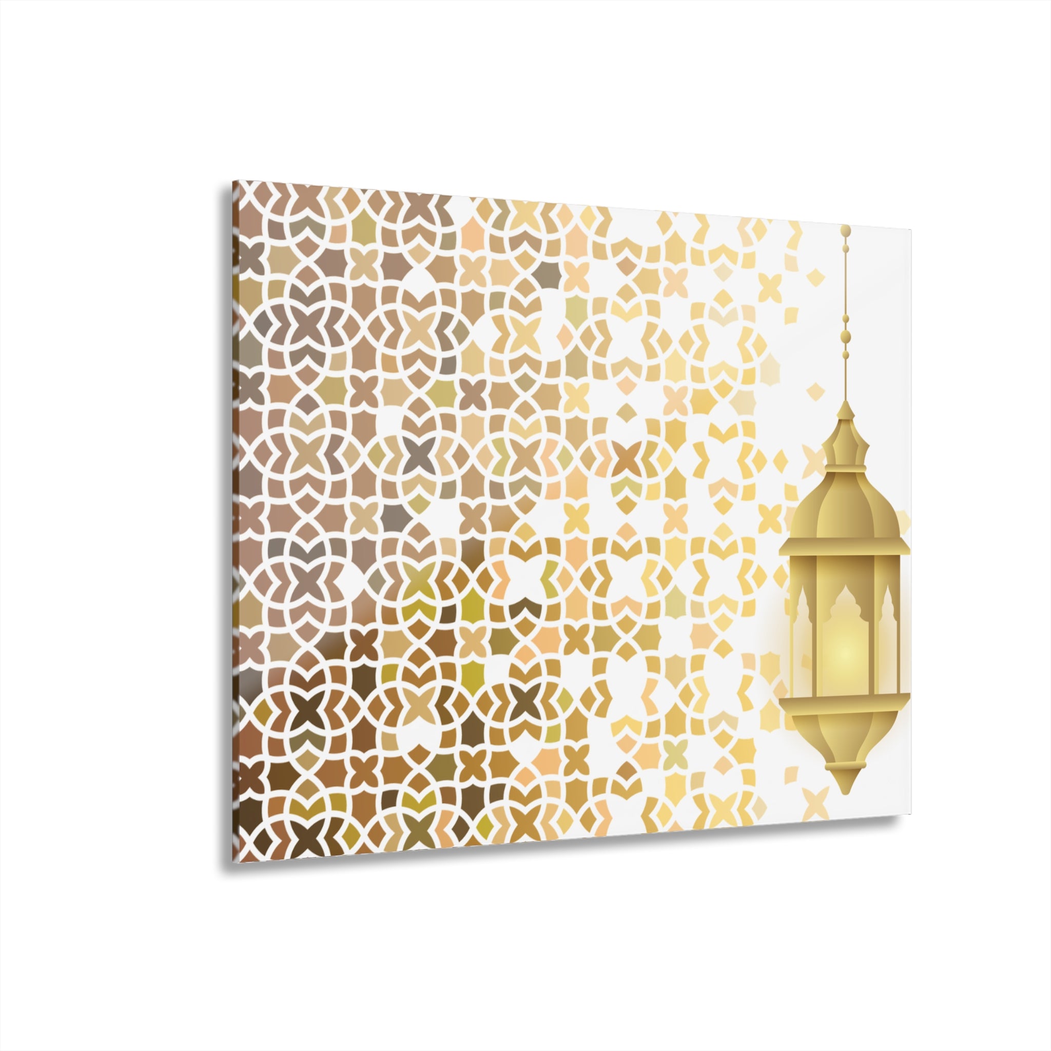 Boho Moroccan Gold Lantern Acrylic Print — Geometric Wall Art (French Cleat)