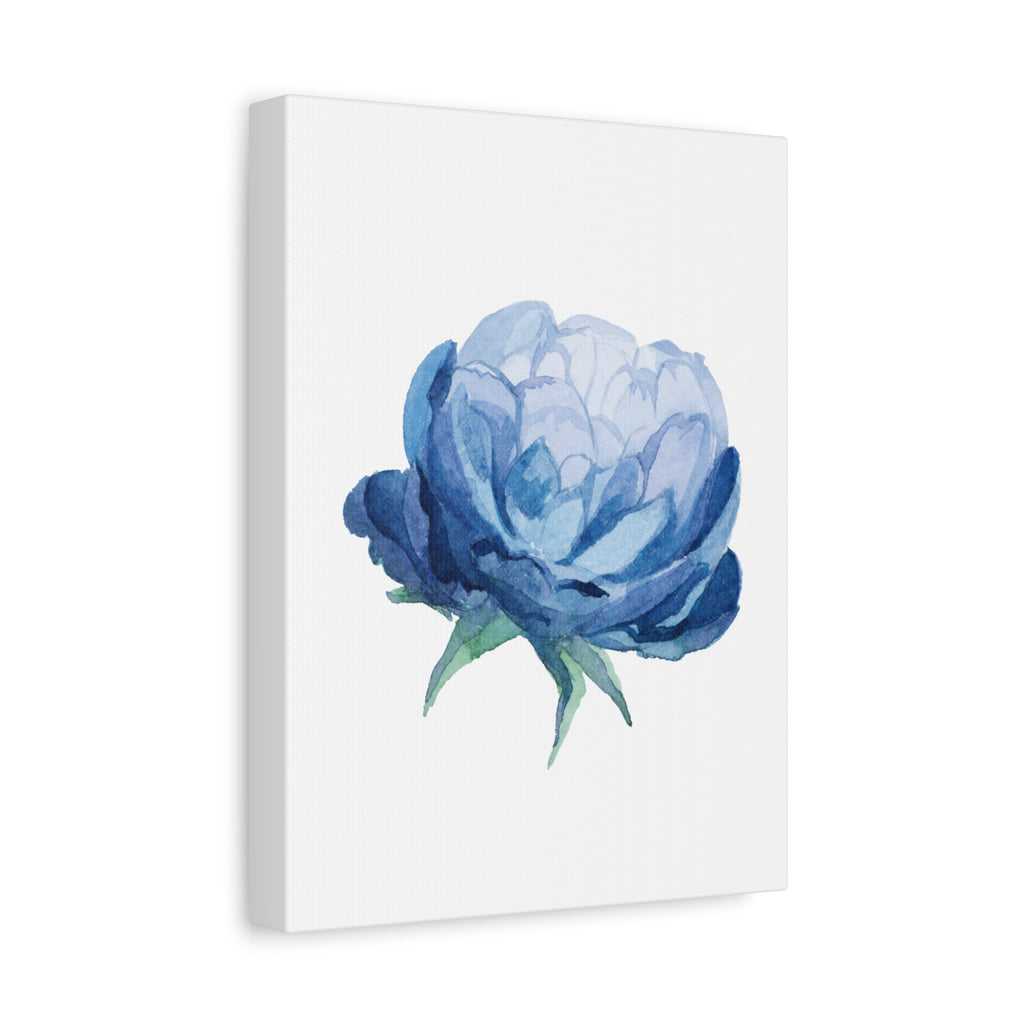Blue Watercolor Peony Flower Canvas Print — Matte Stretched Wall Art