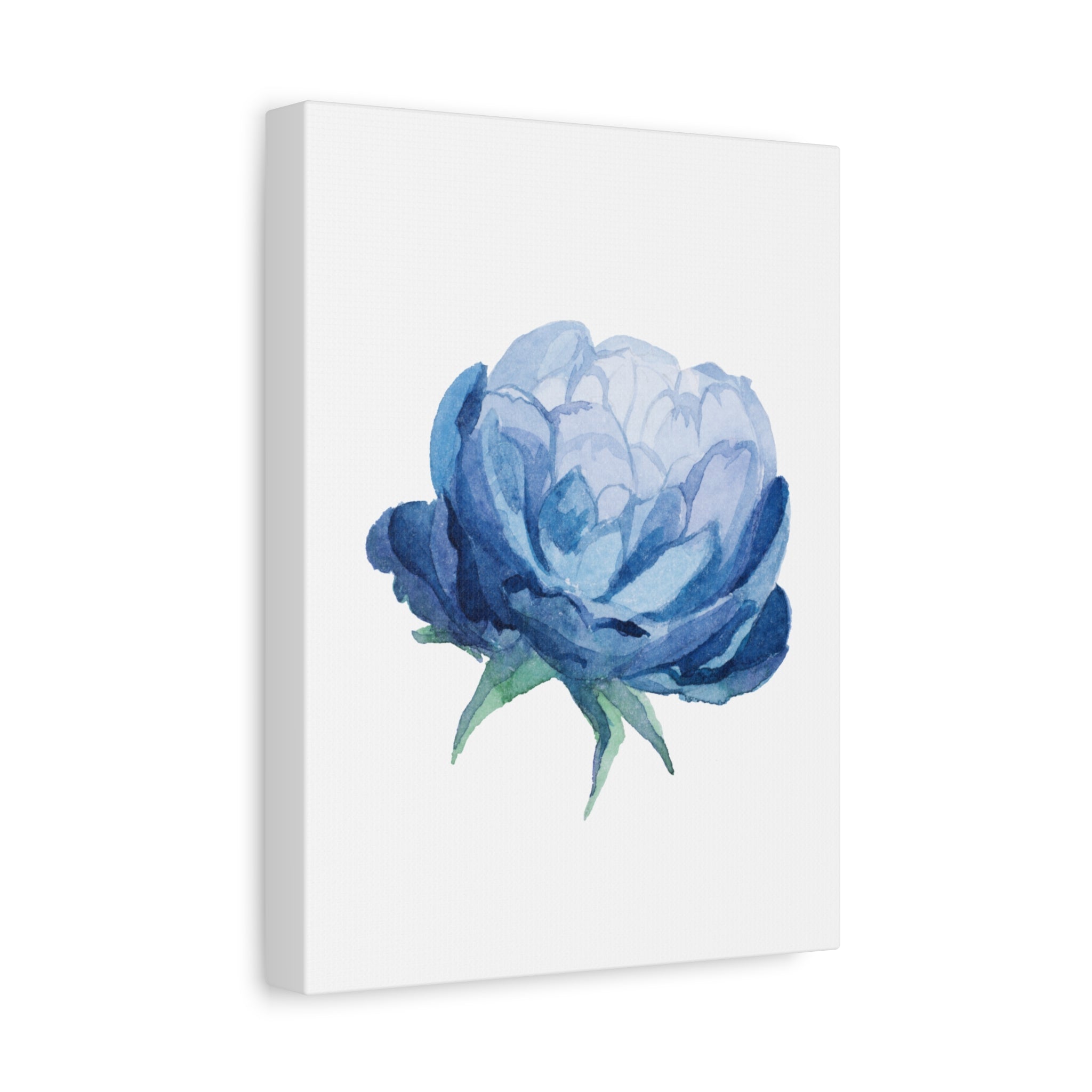 Blue Watercolor Peony Flower Canvas Print — Matte Stretched Wall Art