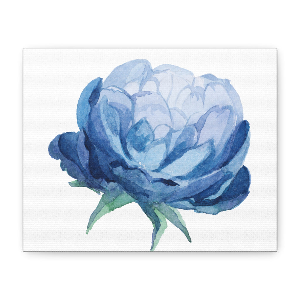 Blue Watercolor Peony Flower Canvas Print — Matte Stretched Wall Art