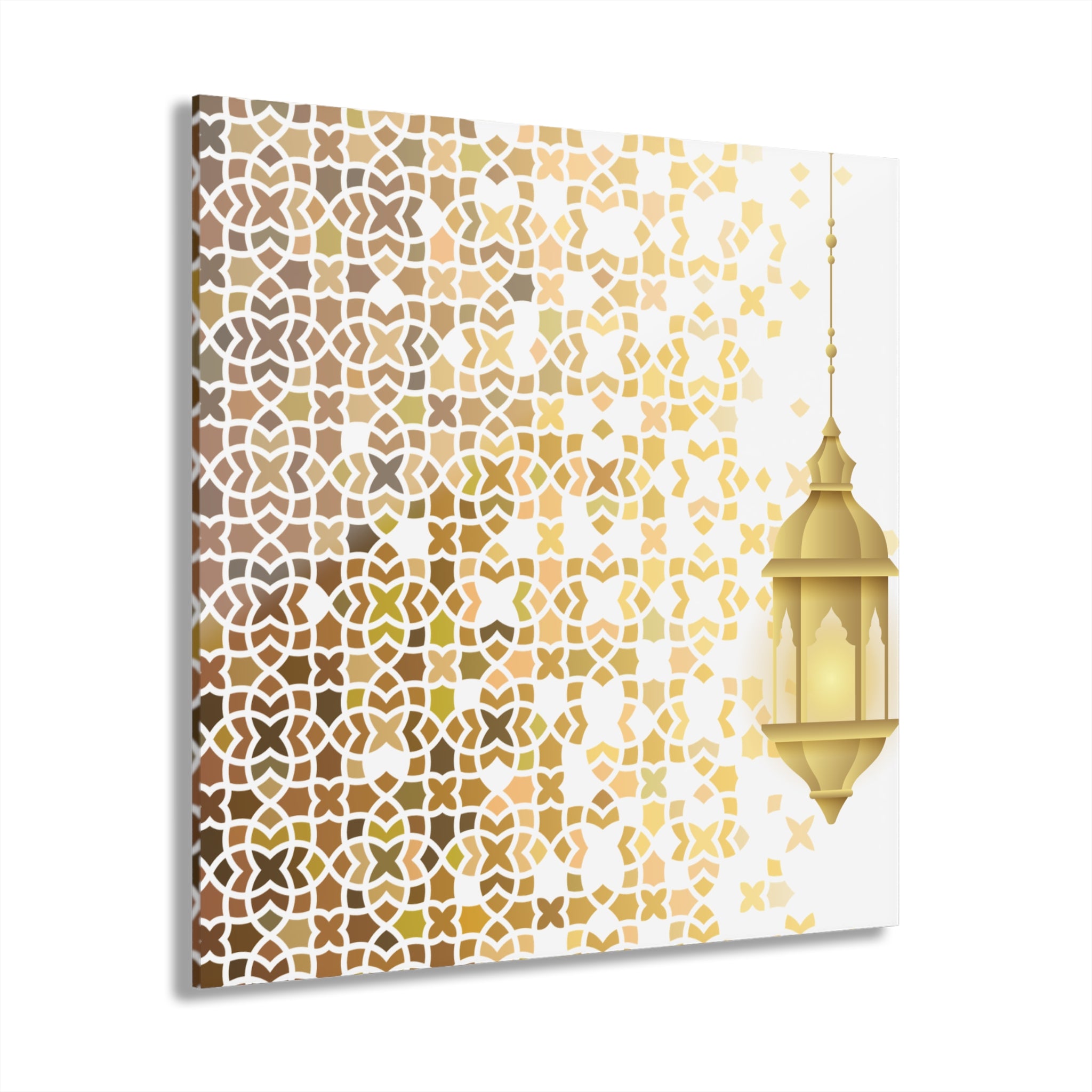 Boho Moroccan Gold Lantern Acrylic Print — Geometric Wall Art (French Cleat)