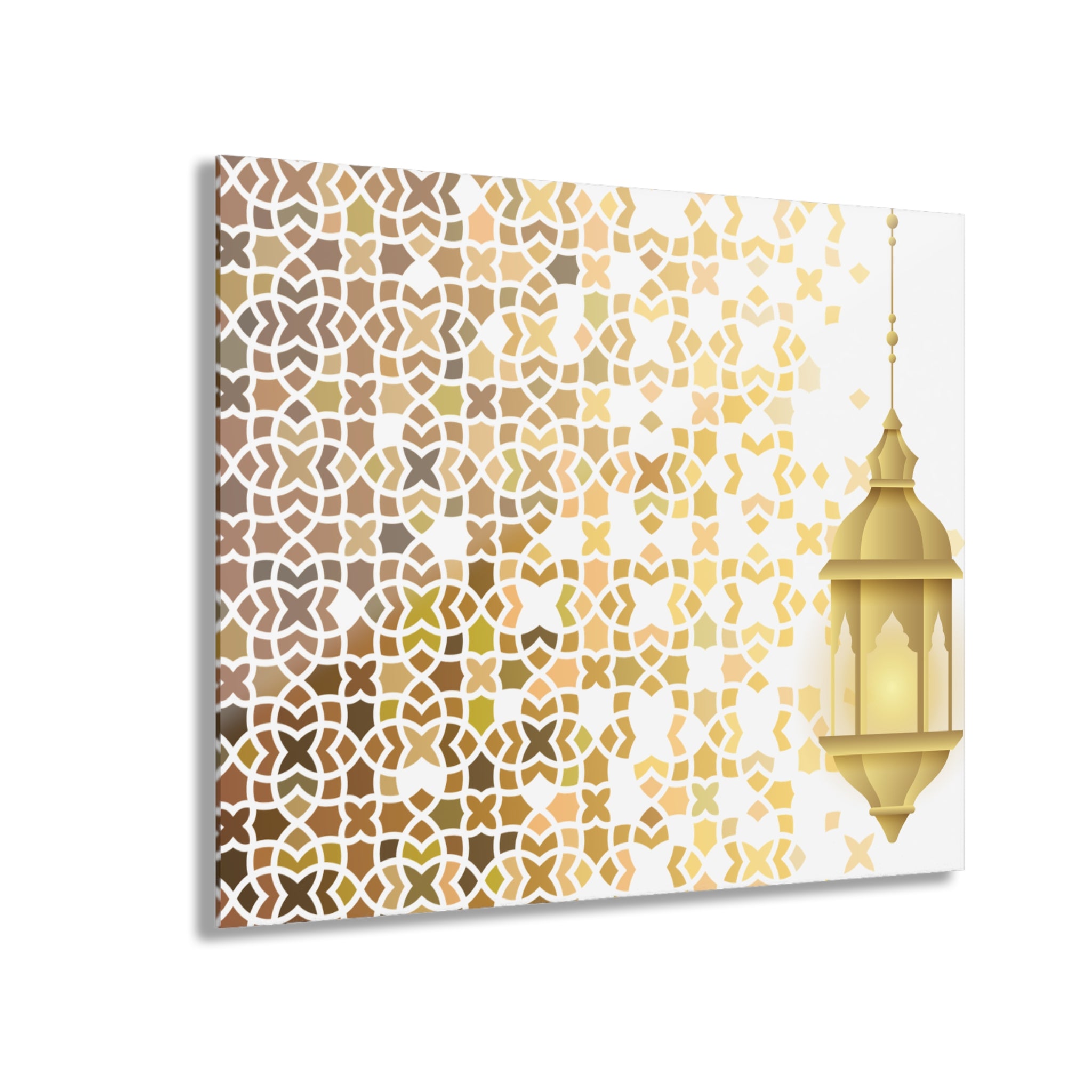 Boho Moroccan Gold Lantern Acrylic Print — Geometric Wall Art (French Cleat)