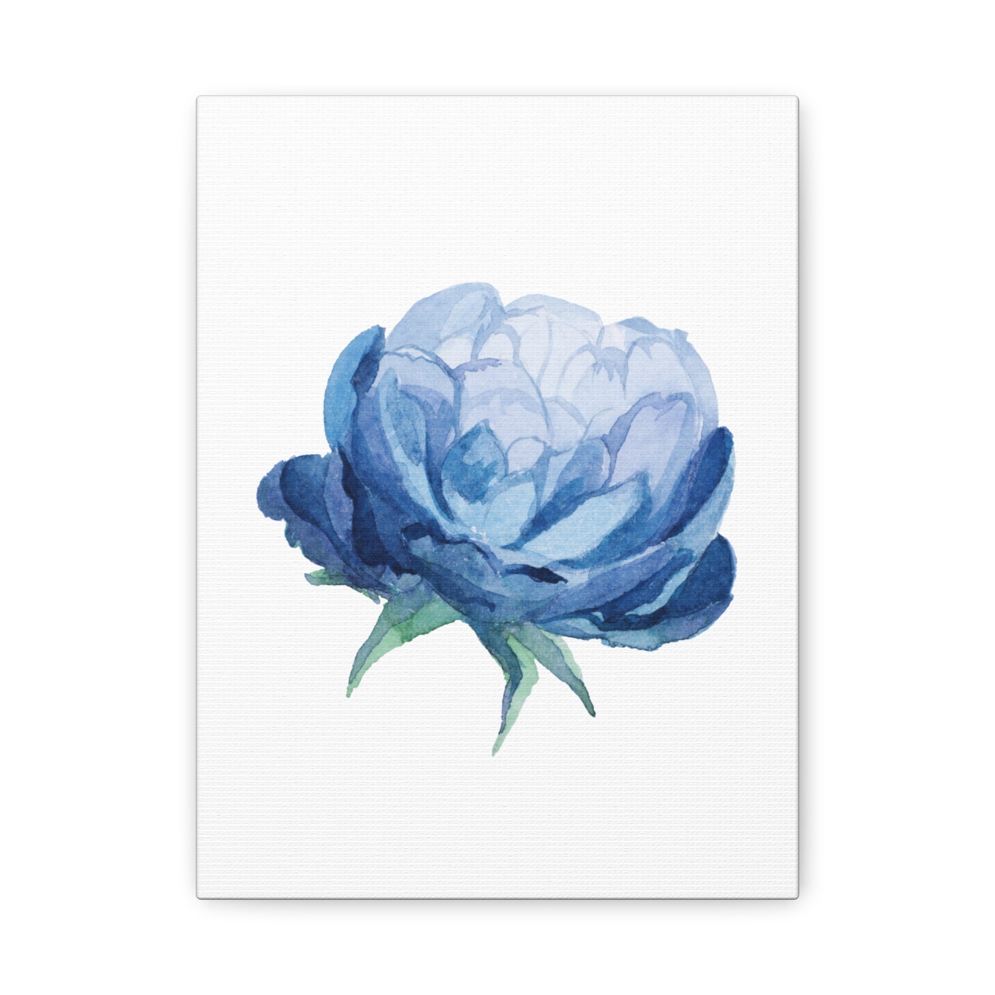 Blue Watercolor Peony Flower Canvas Print — Matte Stretched Wall Art