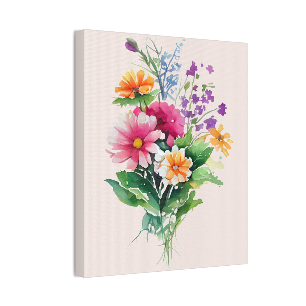 Floral Bouquet Canvas Print Watercolor Wildflower Wall Art
