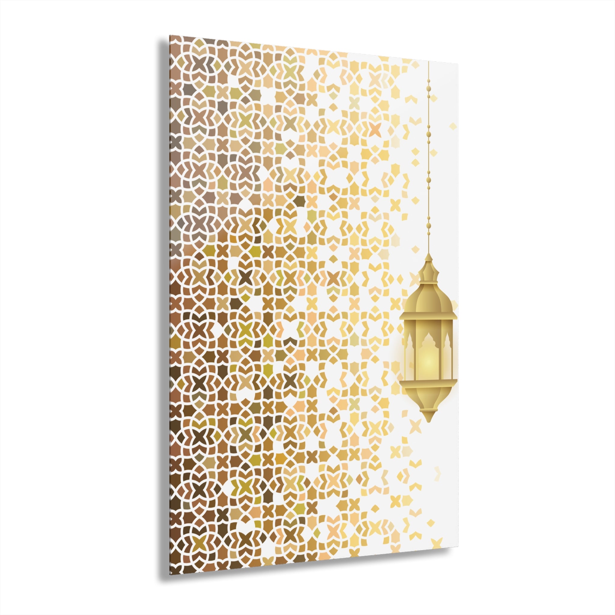 Boho Moroccan Gold Lantern Acrylic Print — Geometric Wall Art (French Cleat)