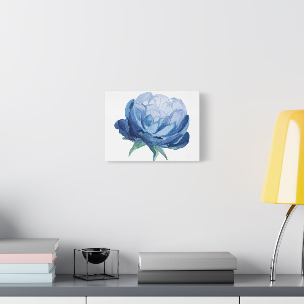 Blue Watercolor Peony Flower Canvas Print — Matte Stretched Wall Art