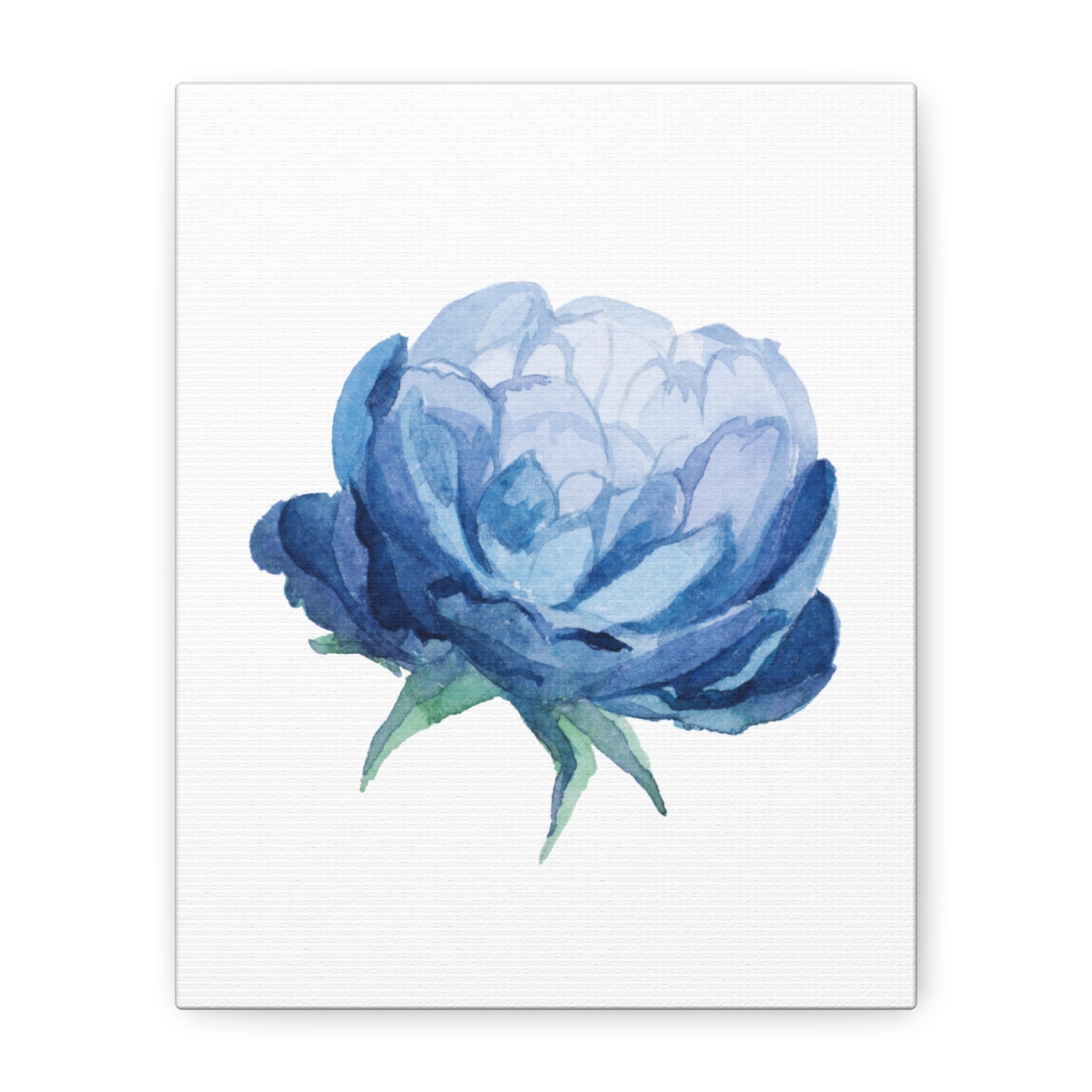 Blue Watercolor Peony Flower Canvas Print — Matte Stretched Wall Art