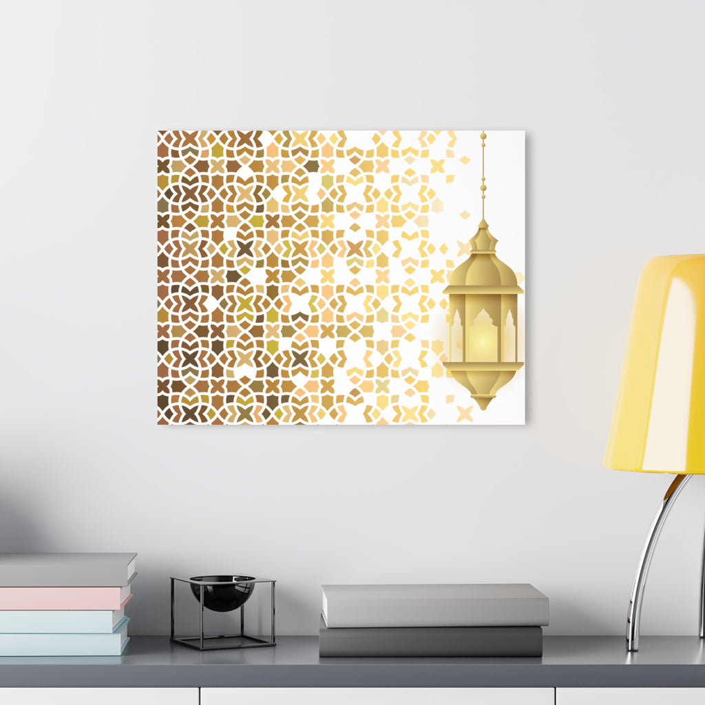 Boho Moroccan Gold Lantern Acrylic Print — Geometric Wall Art (French Cleat)