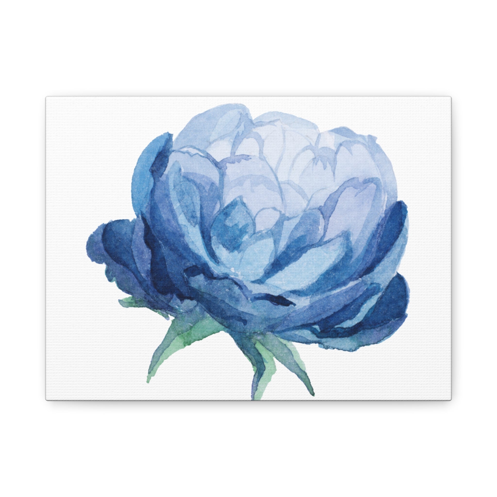 Blue Watercolor Peony Flower Canvas Print — Matte Stretched Wall Art