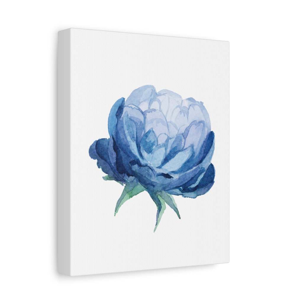 Blue Watercolor Peony Flower Canvas Print — Matte Stretched Wall Art