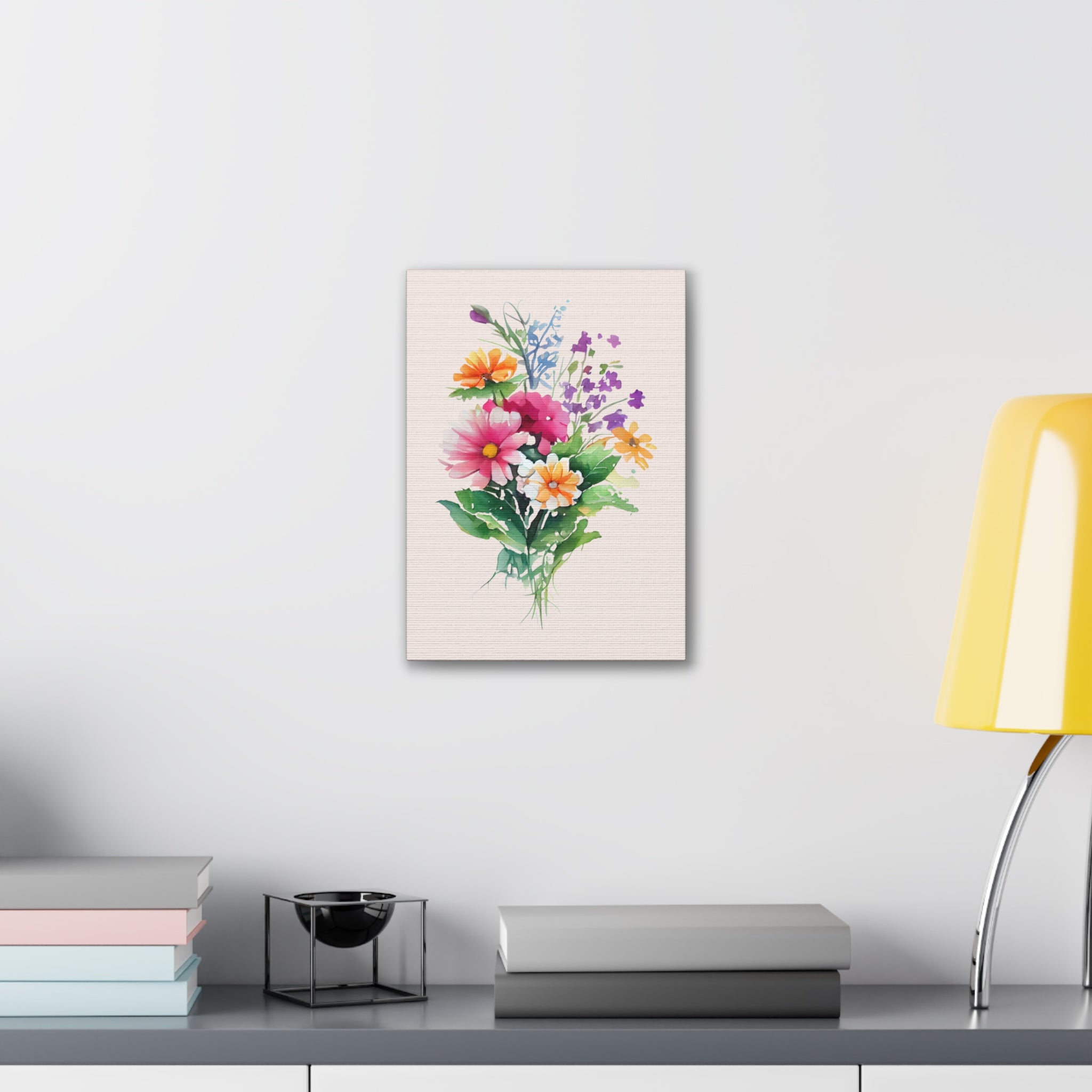 Floral Bouquet Canvas Print Watercolor Wildflower Wall Art
