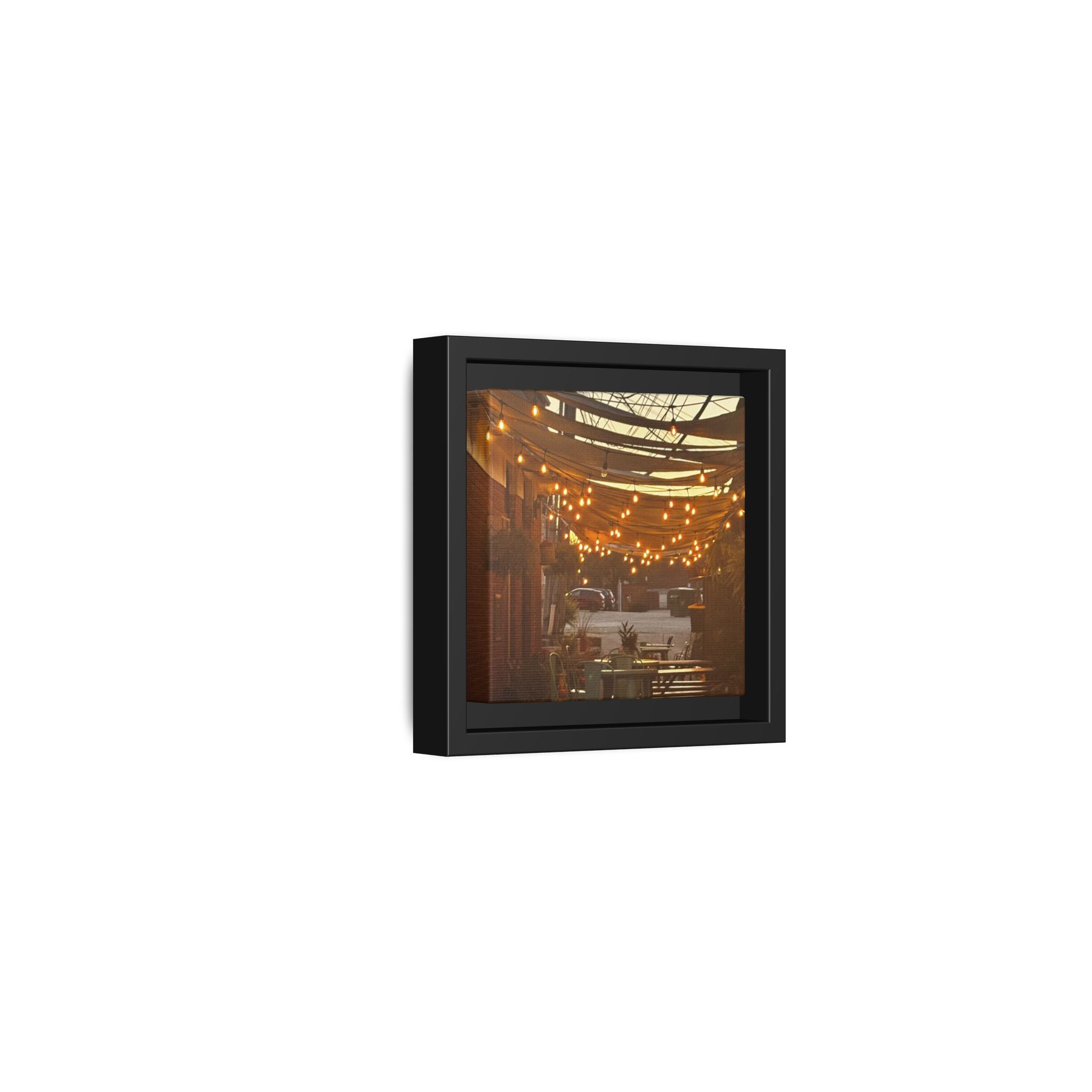 Cozy Alleyway String Lights — Framed Matte Canvas Print