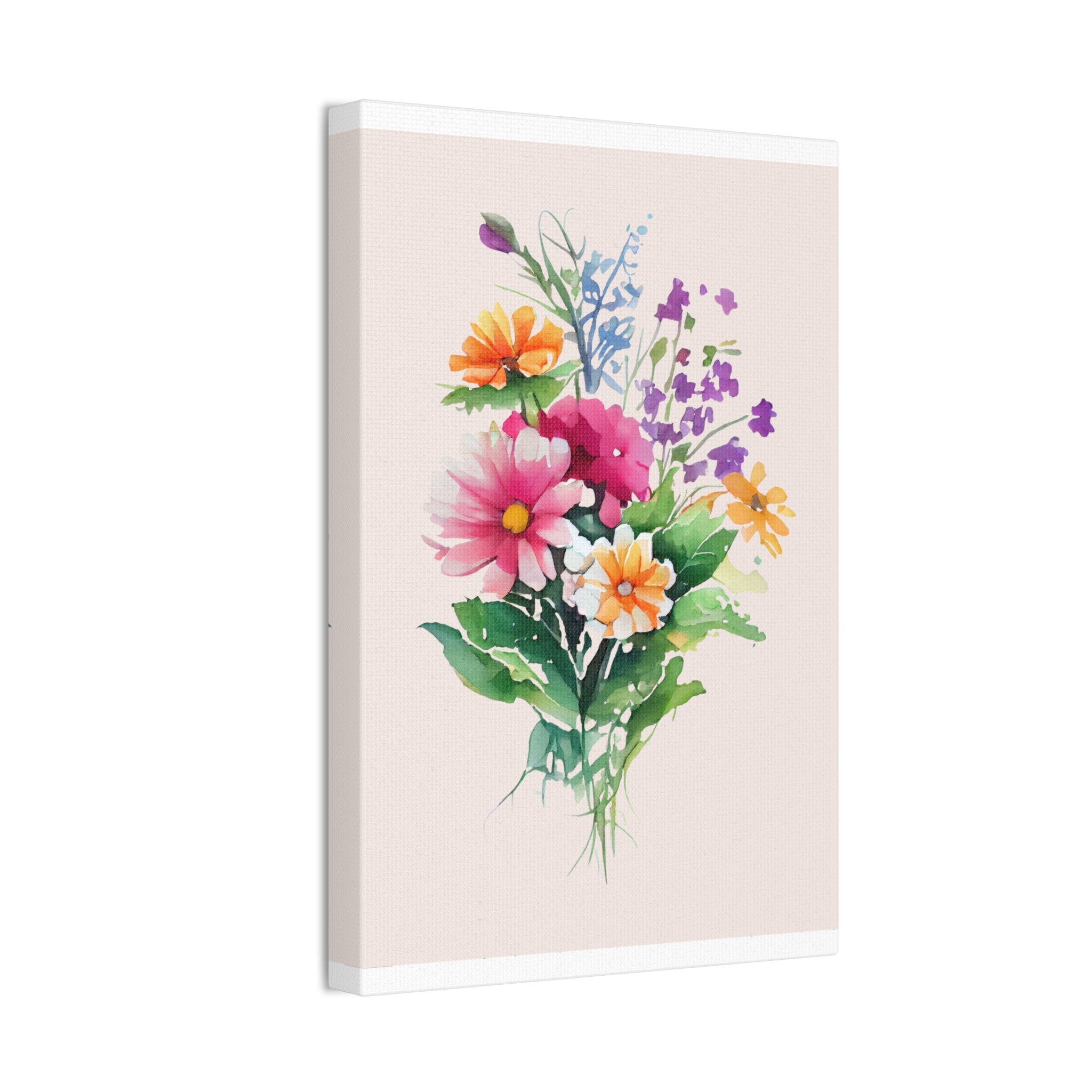 Floral Bouquet Canvas Print Watercolor Wildflower Wall Art