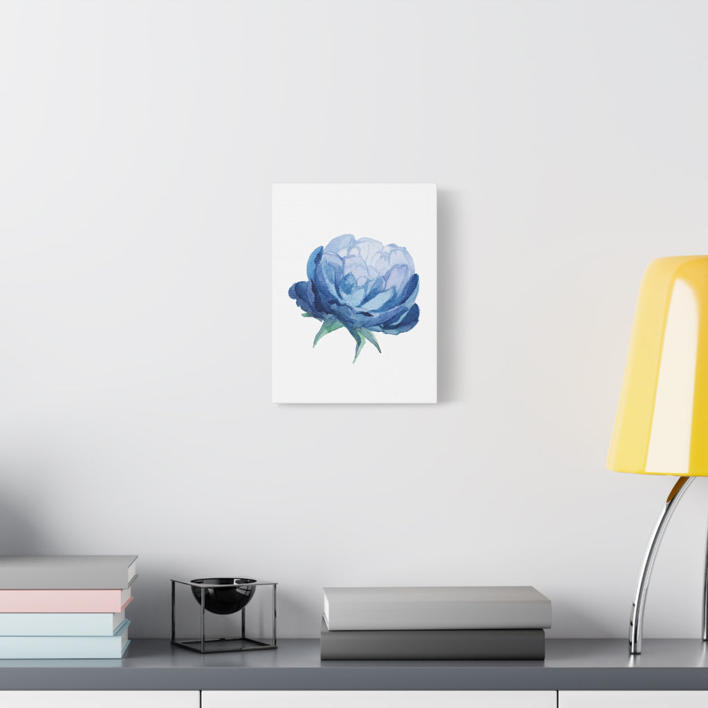 Blue Watercolor Peony Flower Canvas Print — Matte Stretched Wall Art