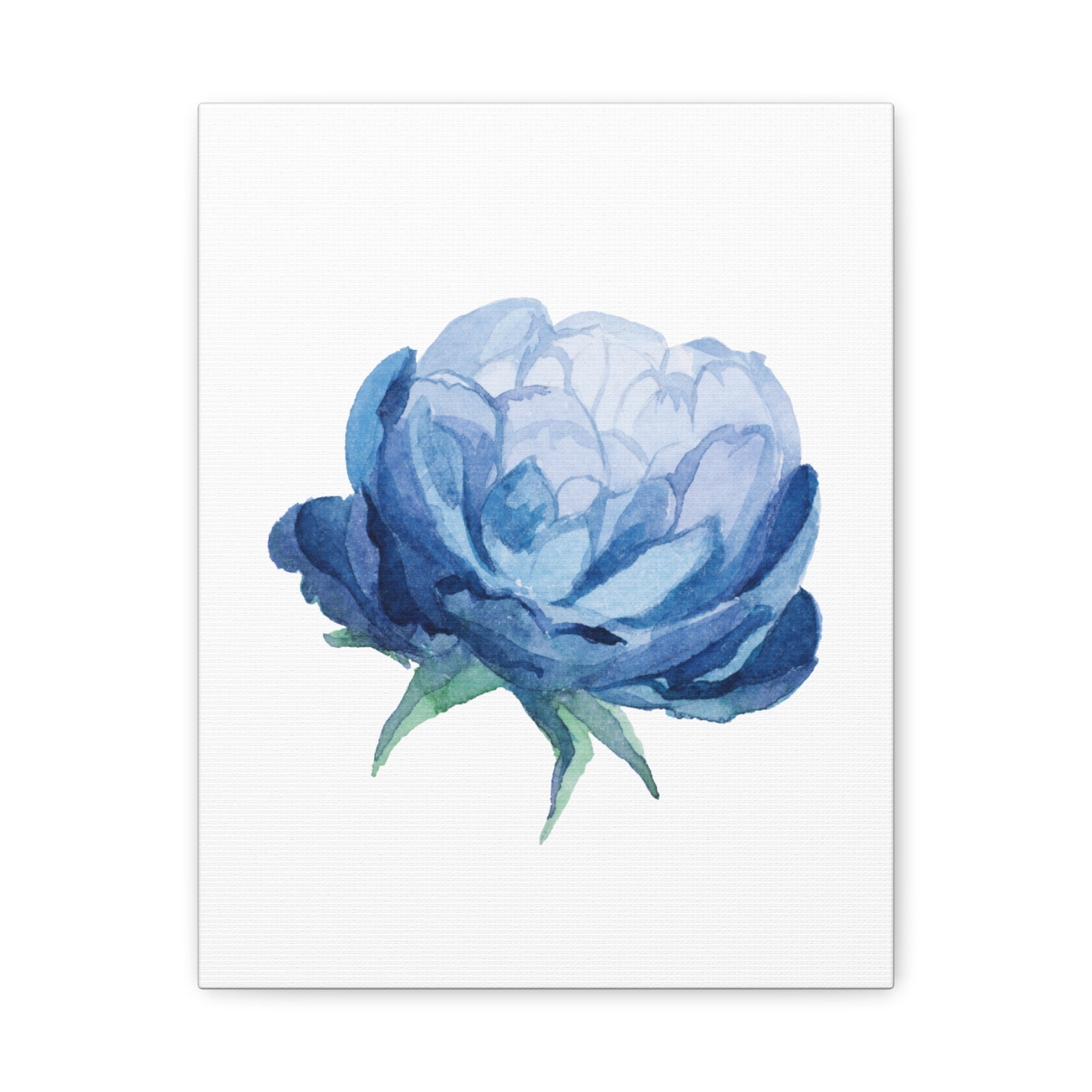 Blue Watercolor Peony Flower Canvas Print — Matte Stretched Wall Art