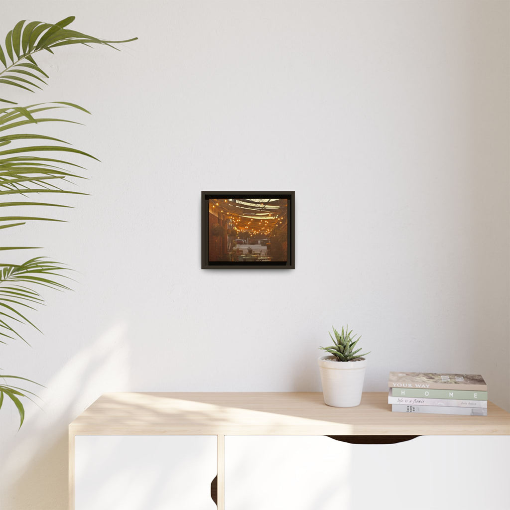 Cozy Alleyway String Lights — Framed Matte Canvas Print