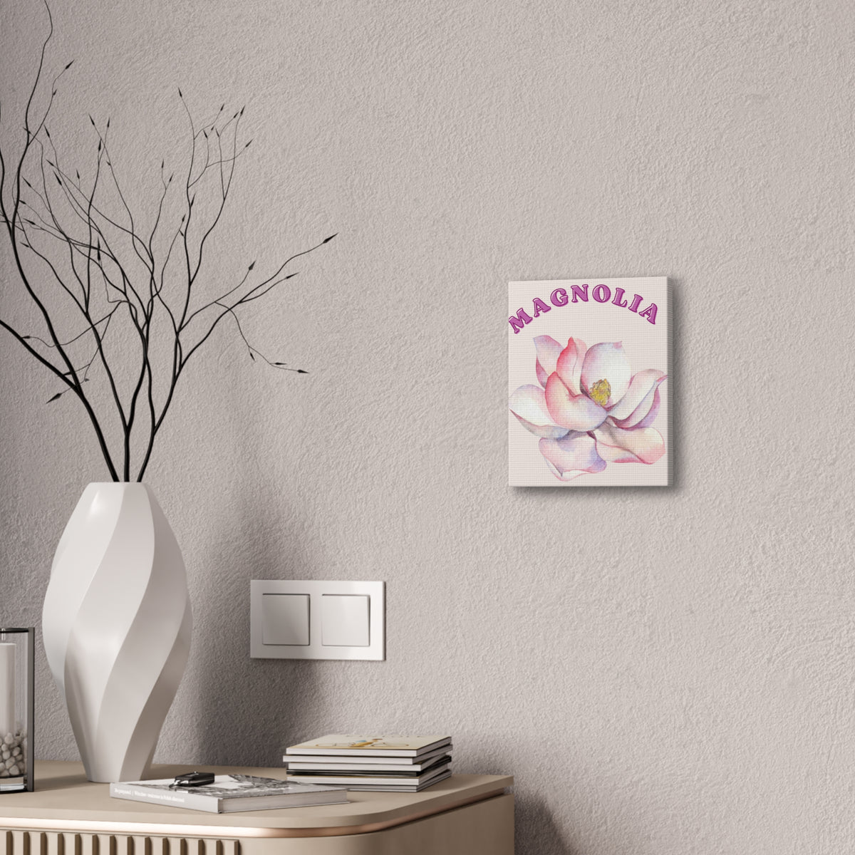 Magnolia Flower Canvas Wall Art – Pink Botanical Floral Print, Feminine Cottagecore Decor, Romantic Bedroom Wall Art