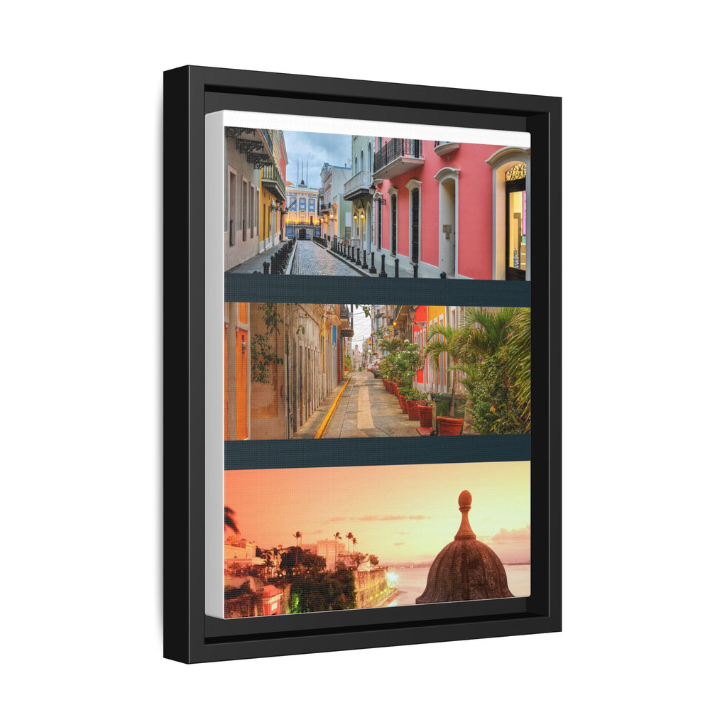 Puerto Rico - Caribbean CityScape- Matte Framed Canvas - Colorful Street Triptych Wall Art