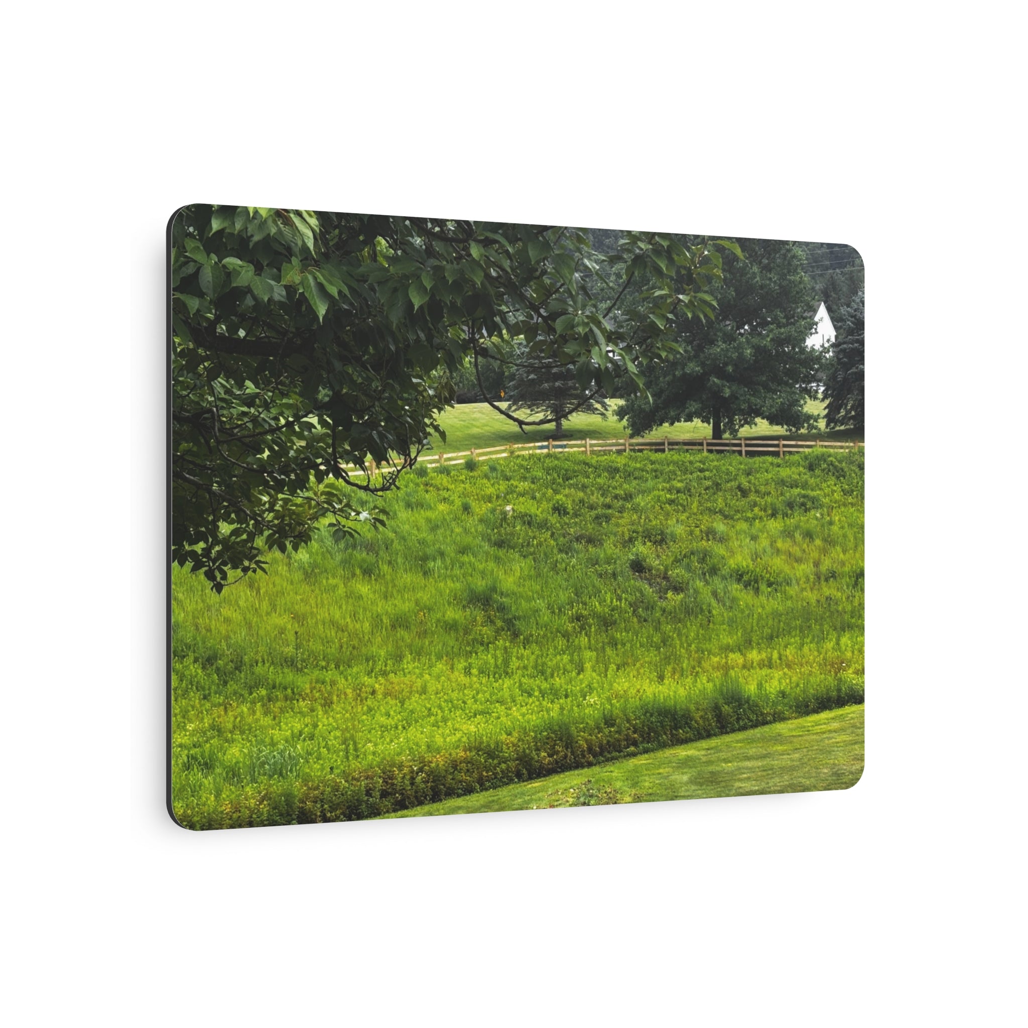 Bright Green Meadow Metal Art Sign, Scenic Green Hills Landscape Wall Decor