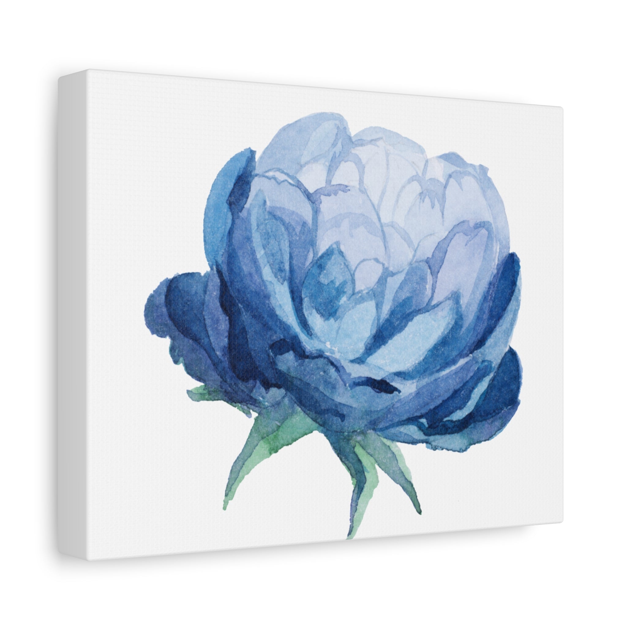 Blue Watercolor Peony Flower Canvas Print — Matte Stretched Wall Art