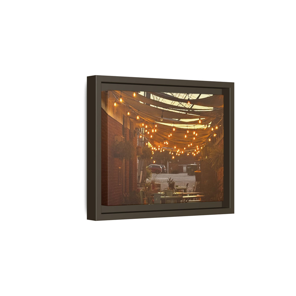 Cozy Alleyway String Lights — Framed Matte Canvas Print