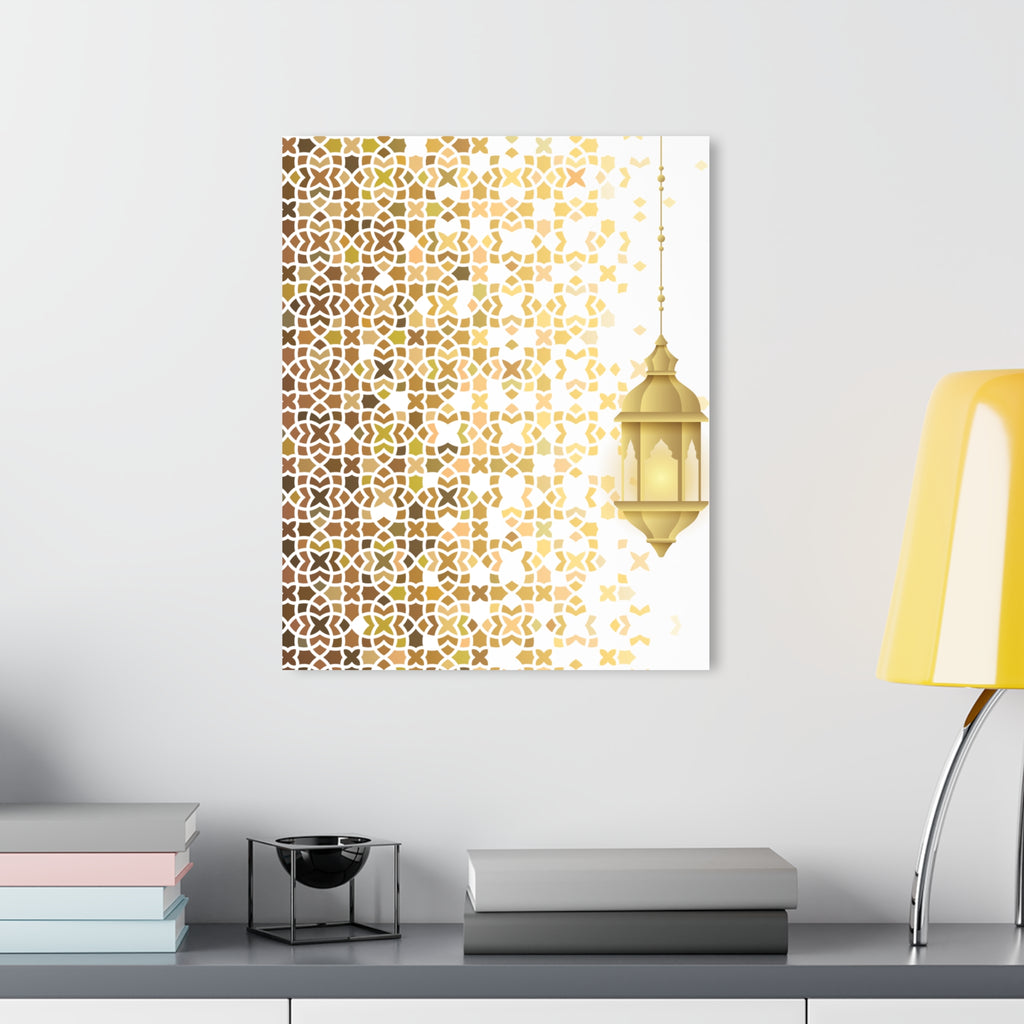 Boho Moroccan Gold Lantern Acrylic Print — Geometric Wall Art (French Cleat)
