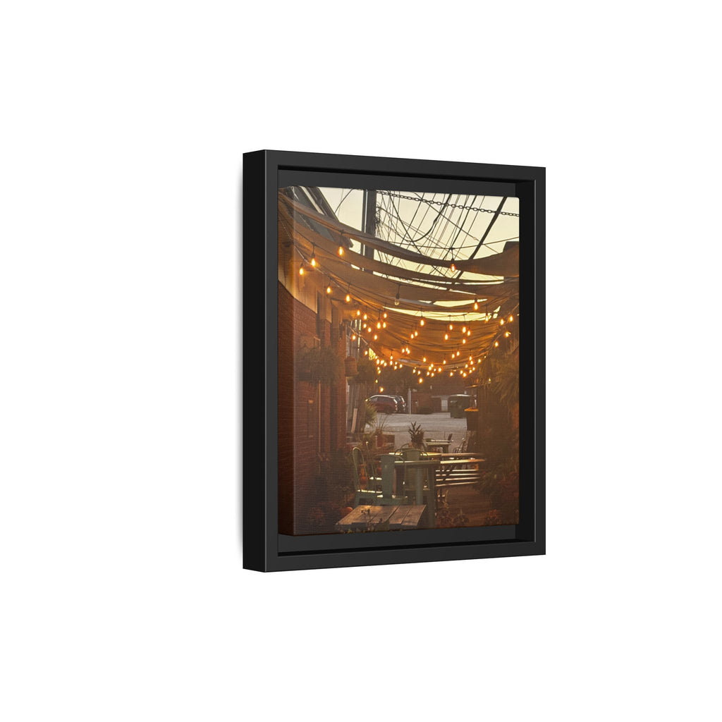 Cozy Alleyway String Lights — Framed Matte Canvas Print