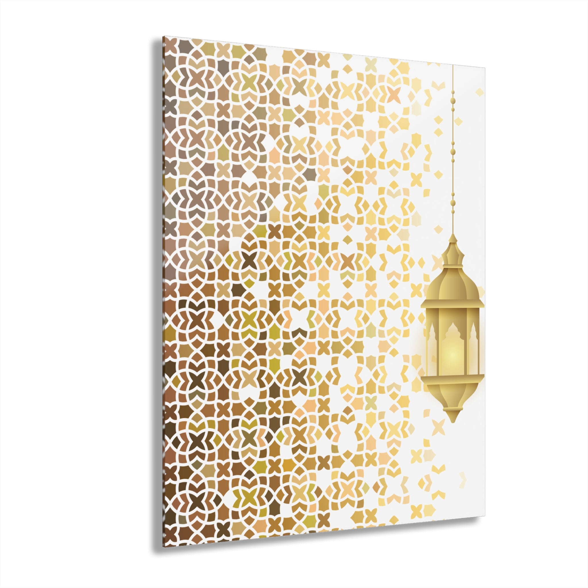 Boho Moroccan Gold Lantern Acrylic Print — Geometric Wall Art (French Cleat)