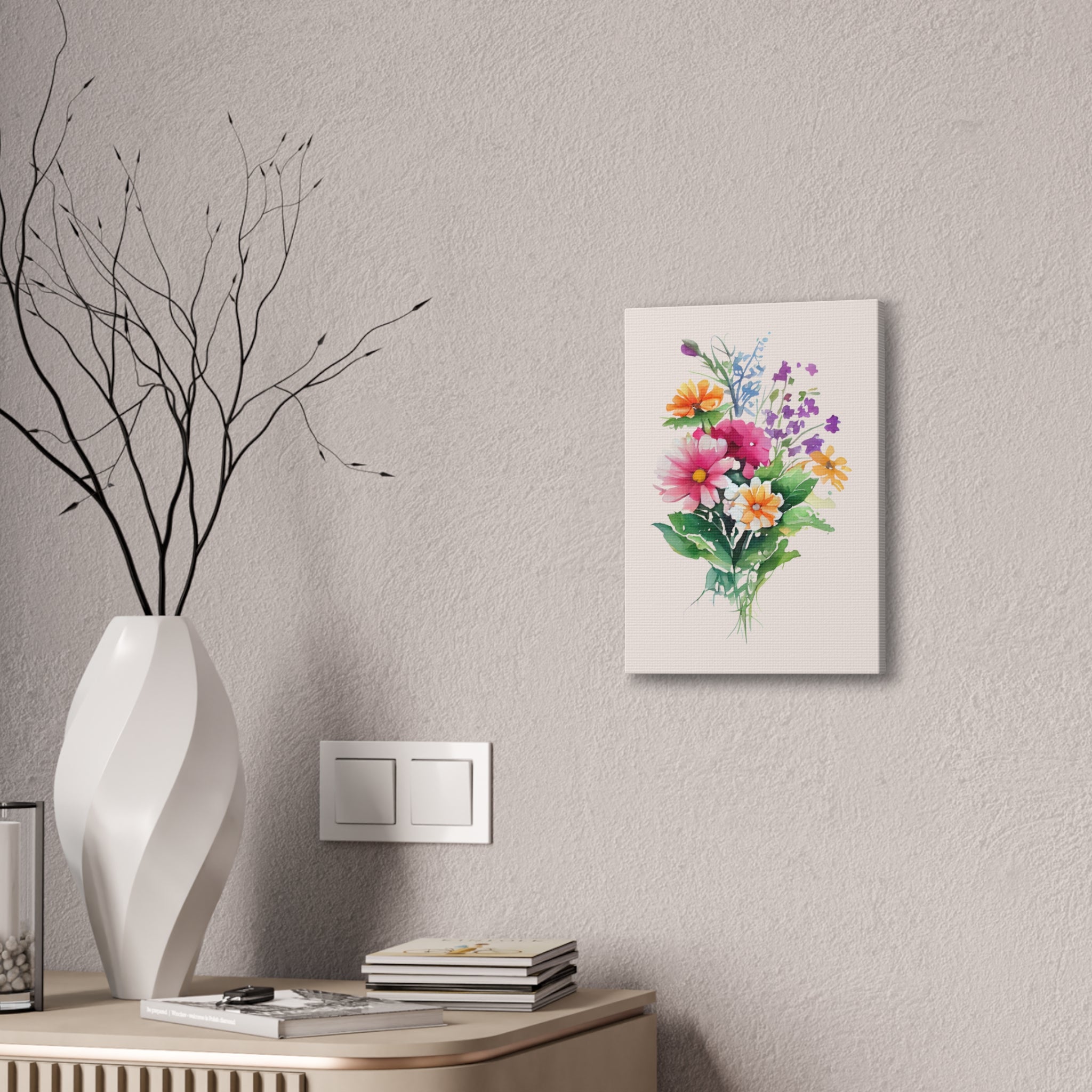 Floral Bouquet Canvas Print Watercolor Wildflower Wall Art